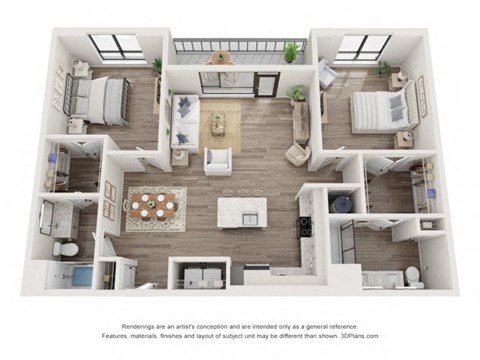 Floor plan for 2 beds, 2 baths, 1337 sqft